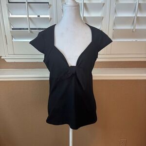 Switchblade Stiletto Women's XL Bow Front V-Neck Blouse Black Edgy Going Out Top